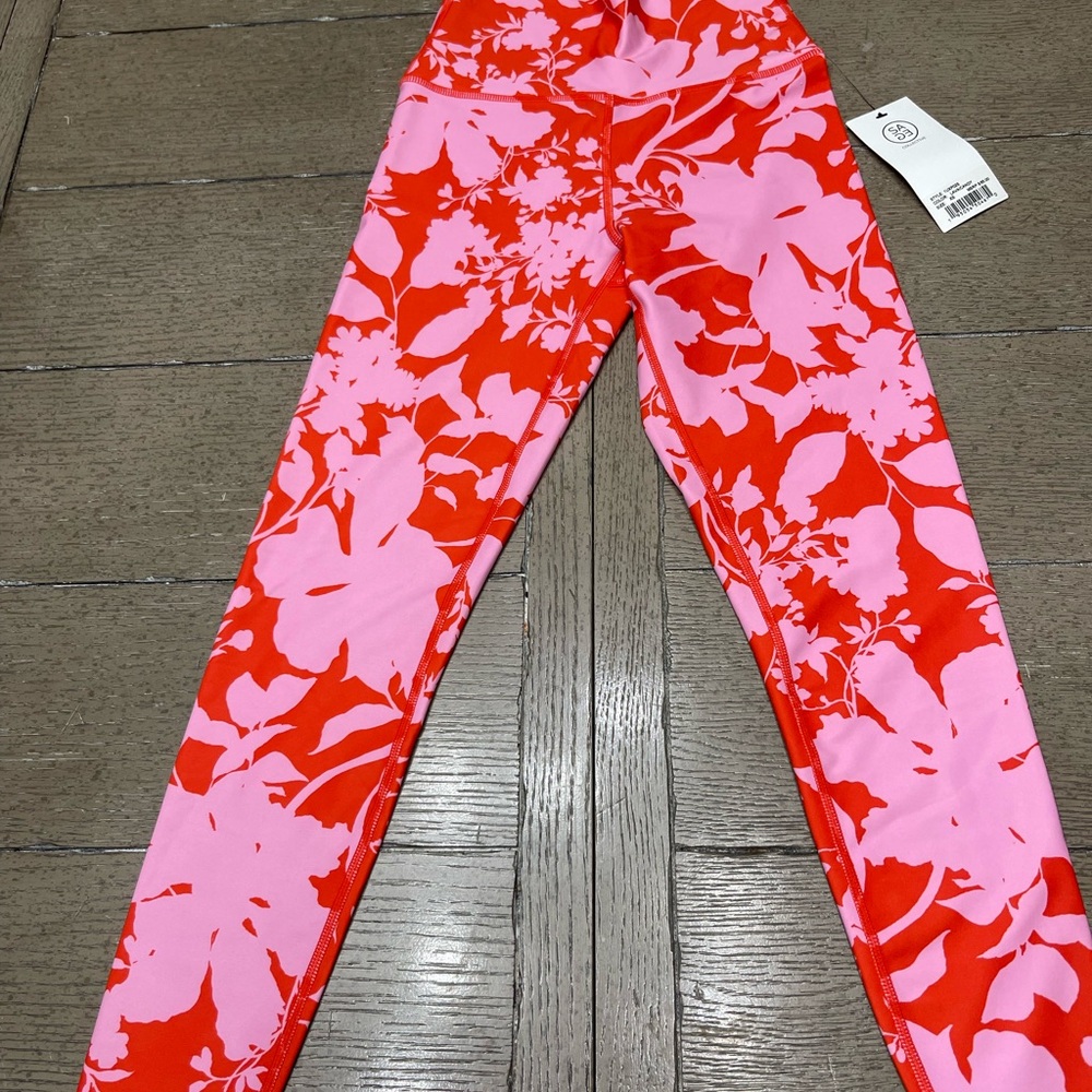Sage Red and Pink Floral Leggings